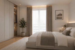 Unverbindliches Renovierungsbeispiel Schlafzimmer mit Zugang Bad en Suite